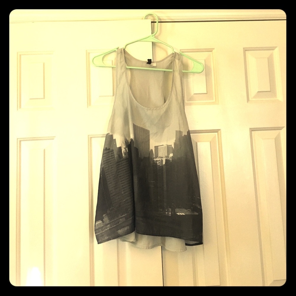 Hi/lol tank top with cityscape graphic