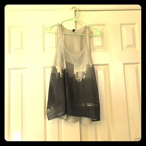 Hi/lol tank top with cityscape graphic