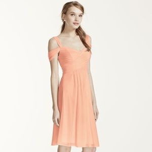 David's Bridal Short Mesh Dress w/ Split Sleeves