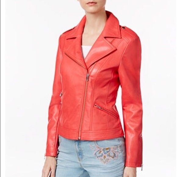 Red pleather moto jacket - Picture 3 of 3