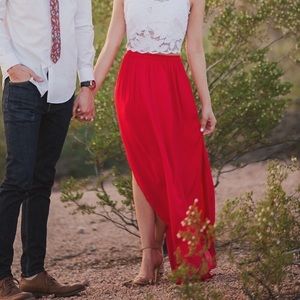 THE PERFECT red maxi skirt w/slit