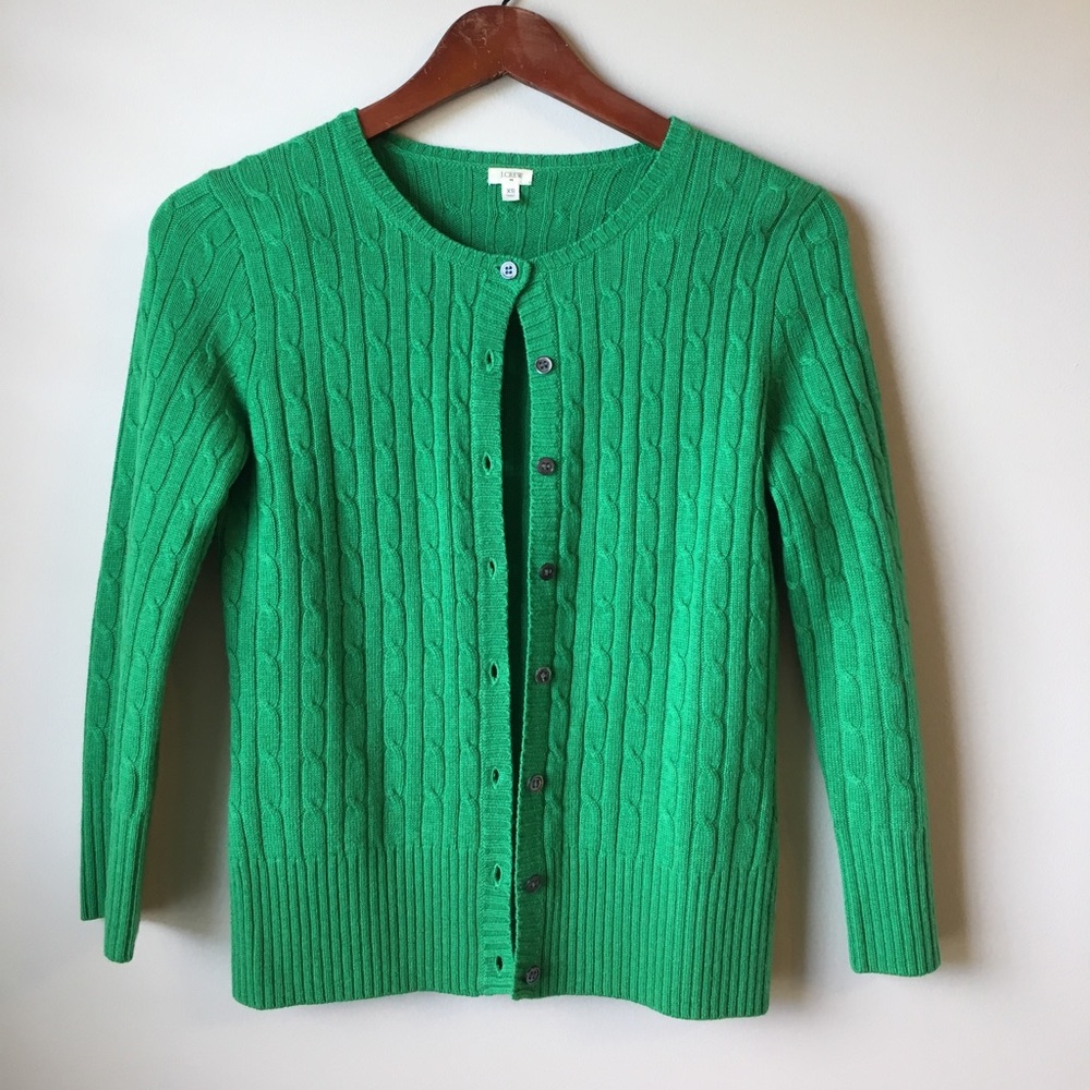 J Crew Kelly green cabled cardigan