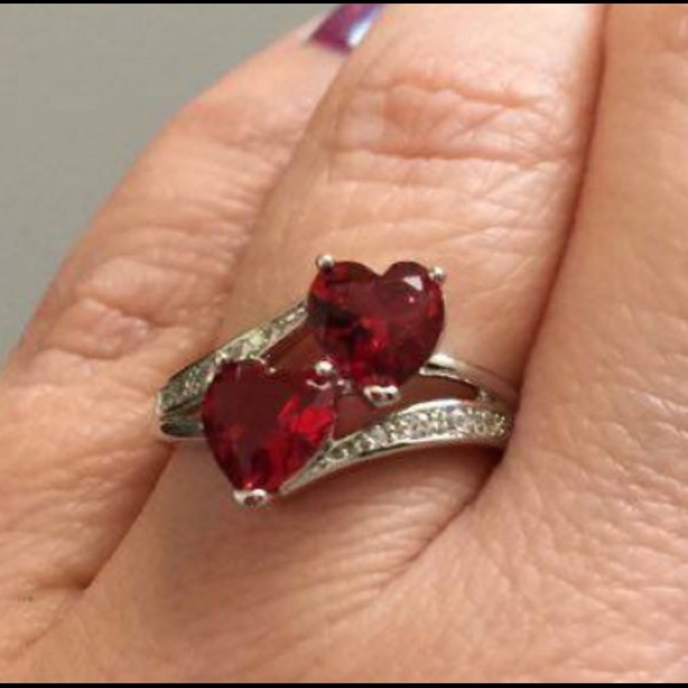 Double Heart Silver Ring - Picture 1 of 3