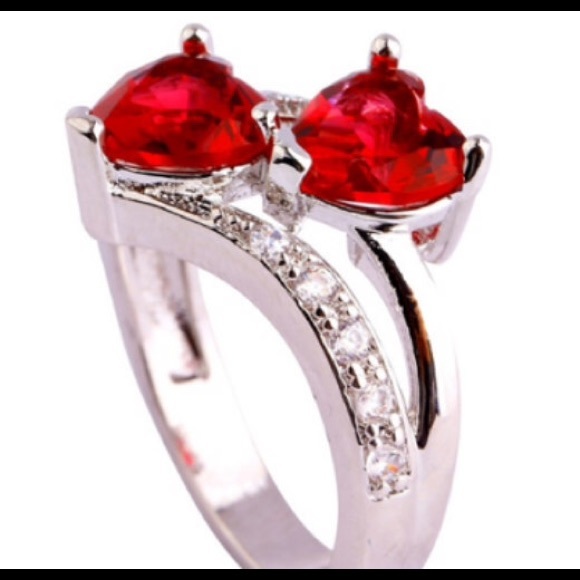 Double Heart Silver Ring - Picture 2 of 3