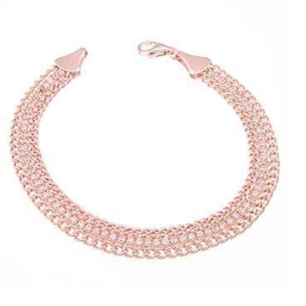 Stylish Italian Sterling Silver Rose CZ Bracelet