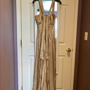 BCBG MaxAzria Gold Pleated Long Gown