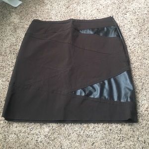 Brown Pencil Skirt with Faux leather detail