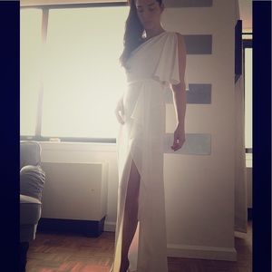 SOLD- BCBG Asymmetrical georgette white silk dress