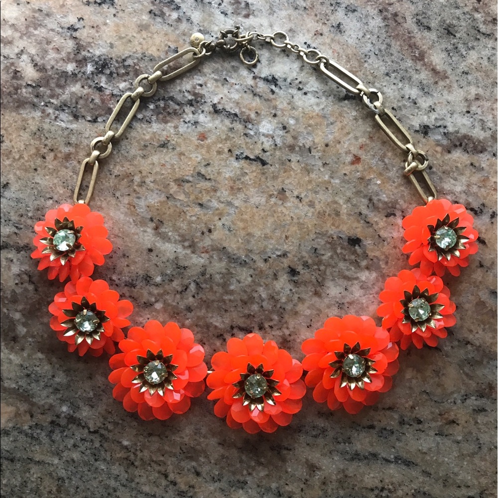 Jcrew statement neon orange flower necklace