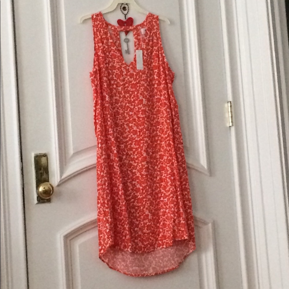 Orange Poppy Patterned V-Neck Hi-Low Shift Dress - Picture 2 of 2