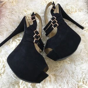 Shoedazzle Strappy Slingback Black Platform Heel