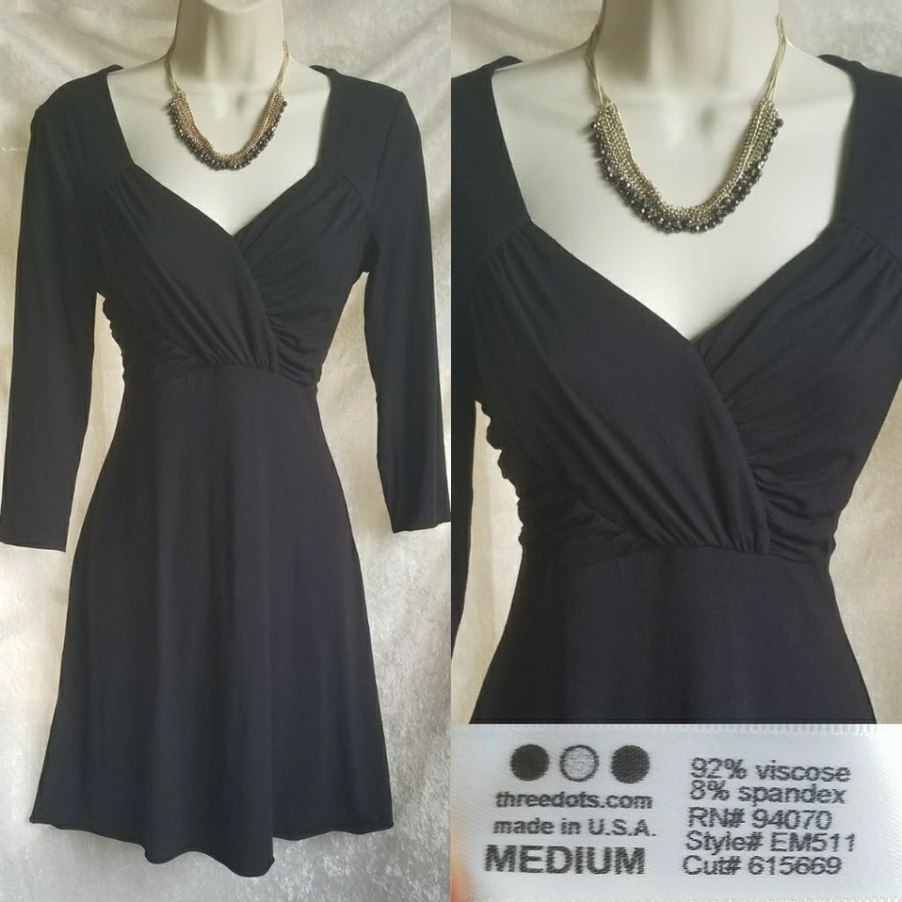 Three Dots drapey black LBD sweetheart dress