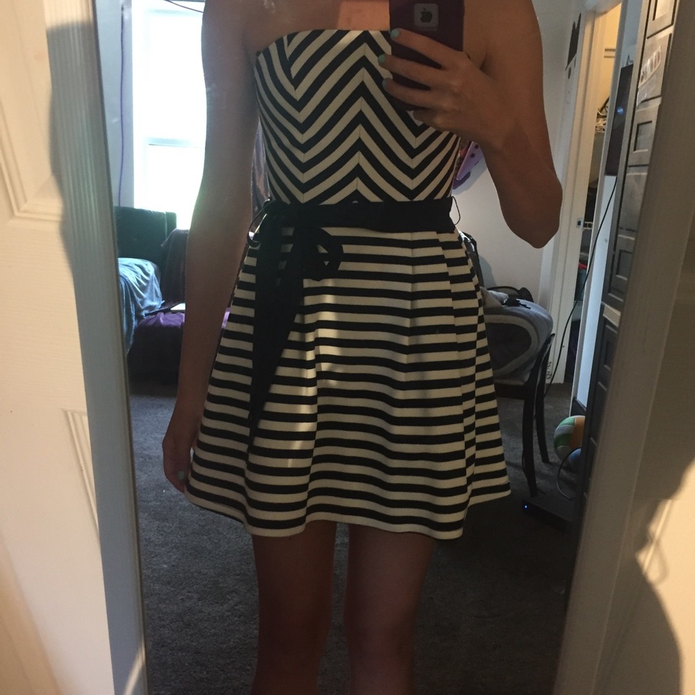 Navy blue and off white mini dress