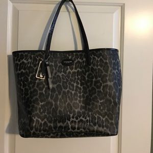 Coach black leopard print tote bag