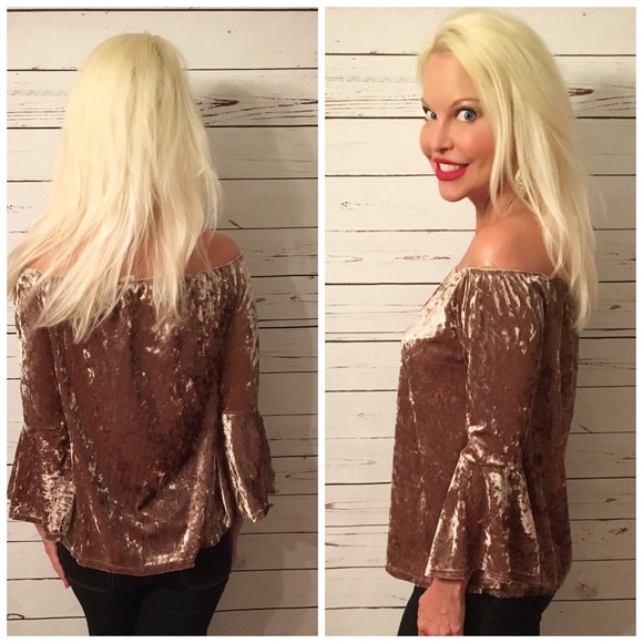 So cute off shoulder champagne velvet top! - Picture 2 of 2