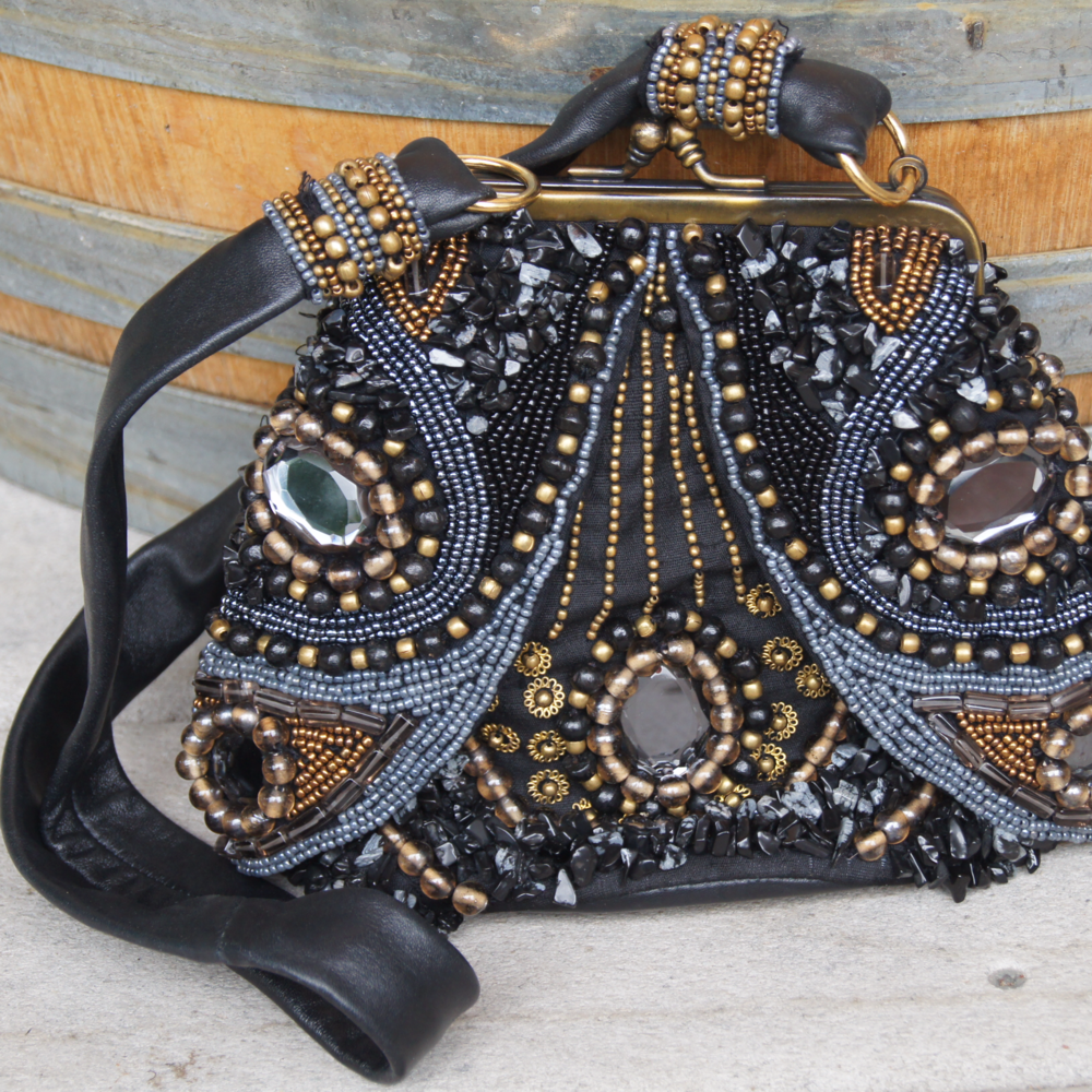 Mary Frances Leather Beaded Handbag