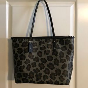 Coach Black and gray leopard print tote bag