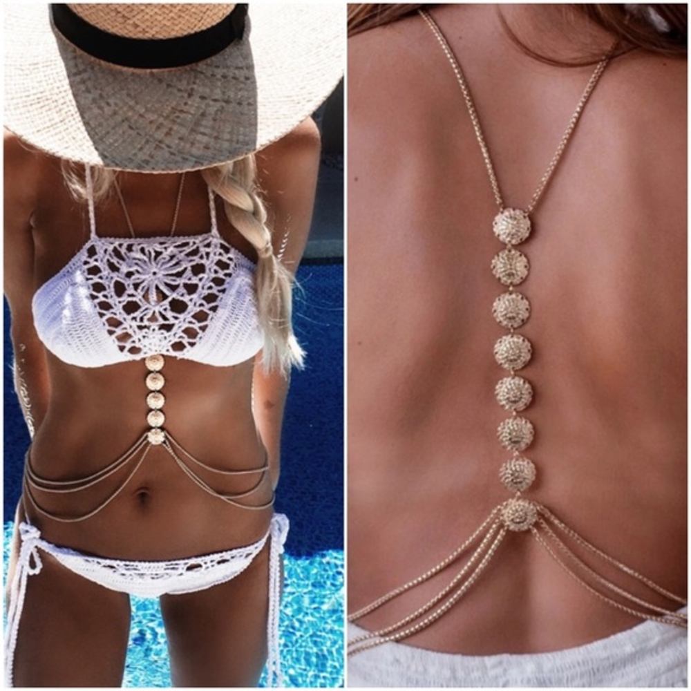 Gold or Silver Beach Bikini Sexy Back Chain NWT - Picture 1 of 7