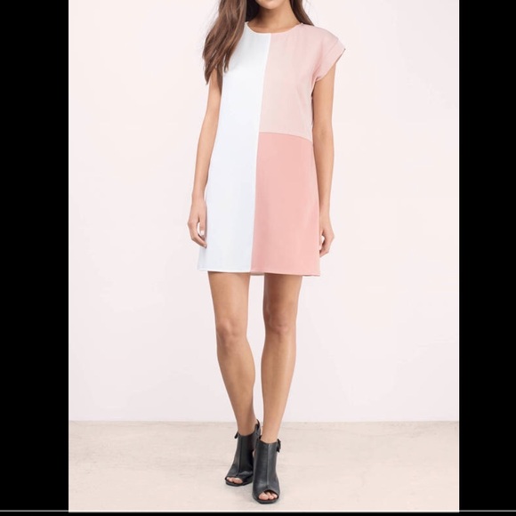 TOBI COLOR BLOCK SHIFT DRESS-Millennial Pink/White - Picture 2 of 4