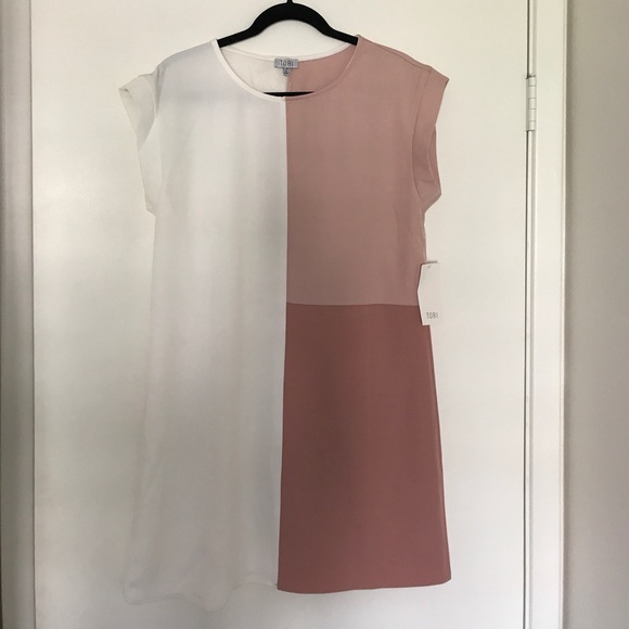 TOBI COLOR BLOCK SHIFT DRESS-Millennial Pink/White - Picture 3 of 4