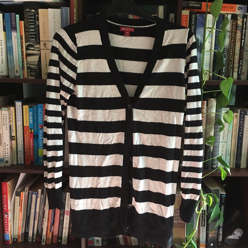 Black and White striped cardigan sweater