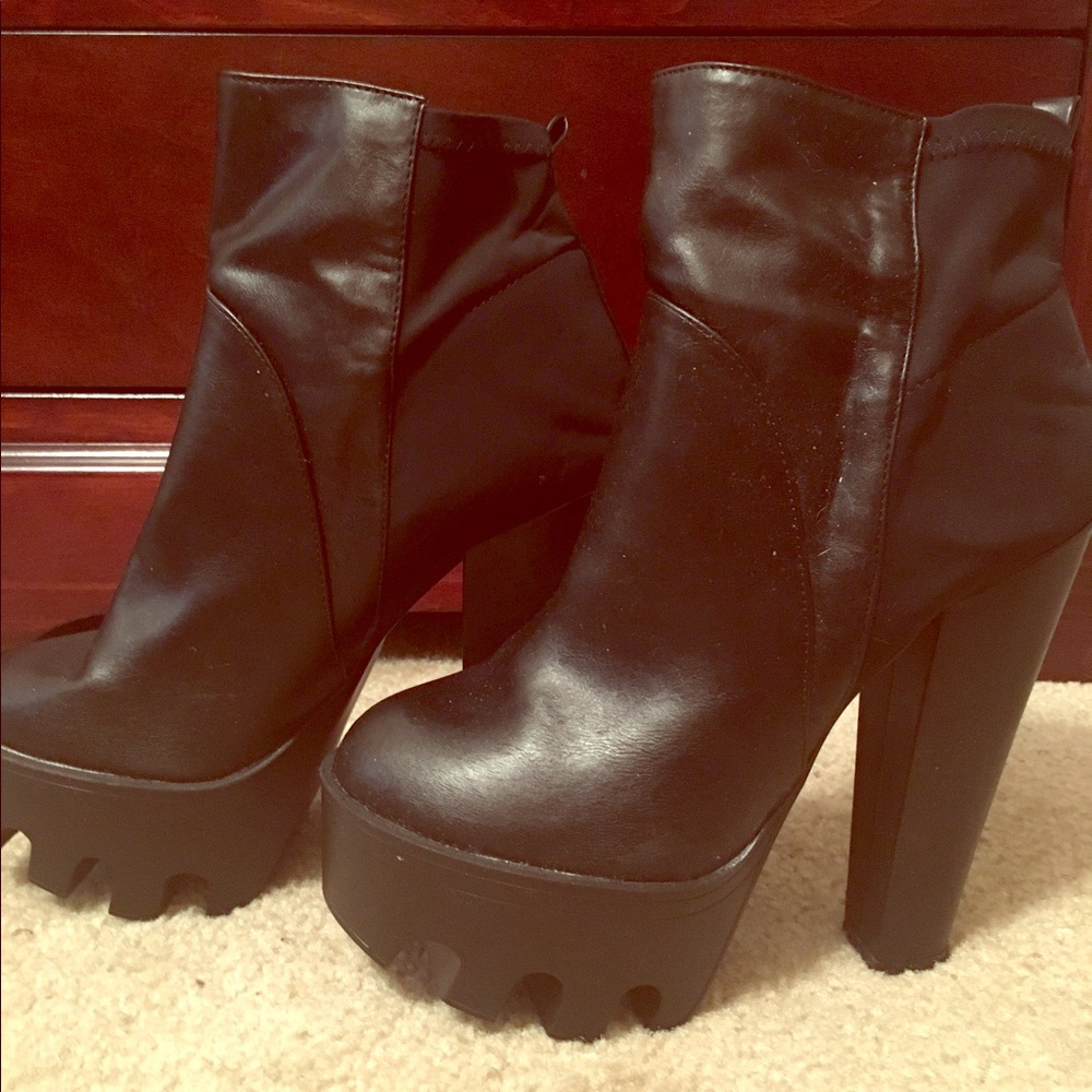 faux leather bootie heels