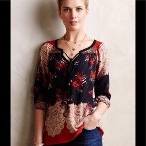 Anthropologie 100% silk boho peasant blouse