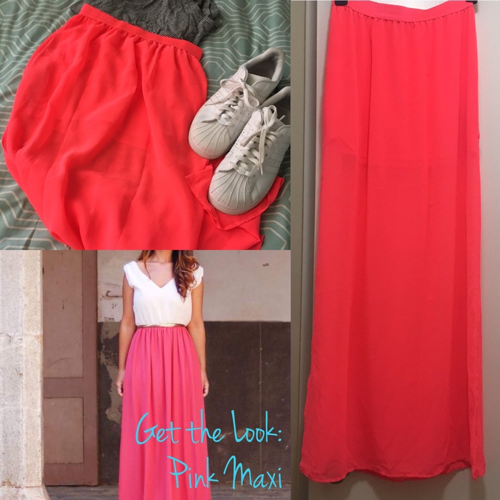 Neon Pink Chiffon Maxi Skirt