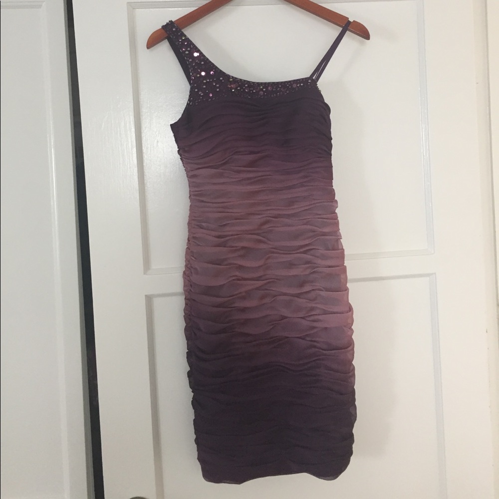 Adrianna Papell Beaded One Shoulder Ruched