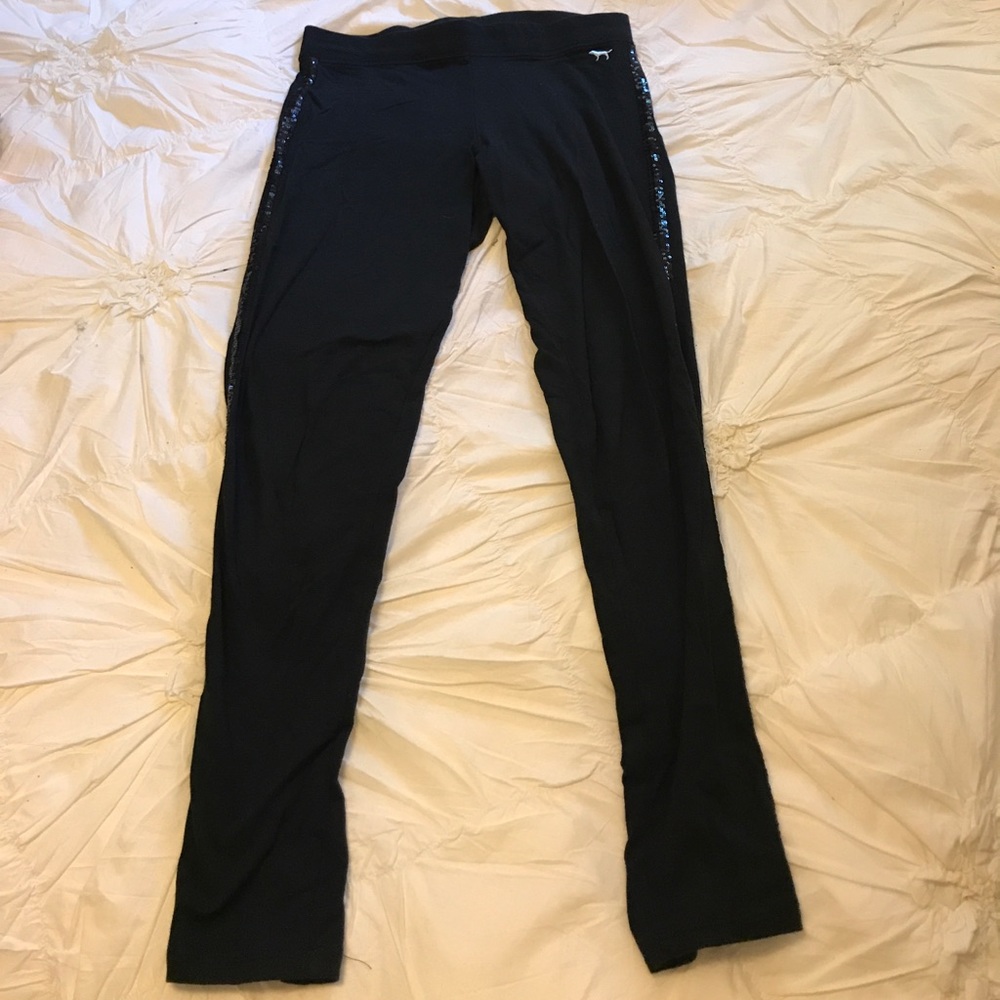 VS Pink Black Glitter Leggings size M