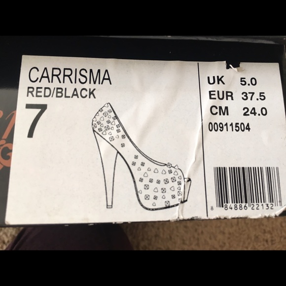 HOUSE OF DEREON "CARRISMA" BLACK/RED SPIKE HEELS - Picture 7 of 7