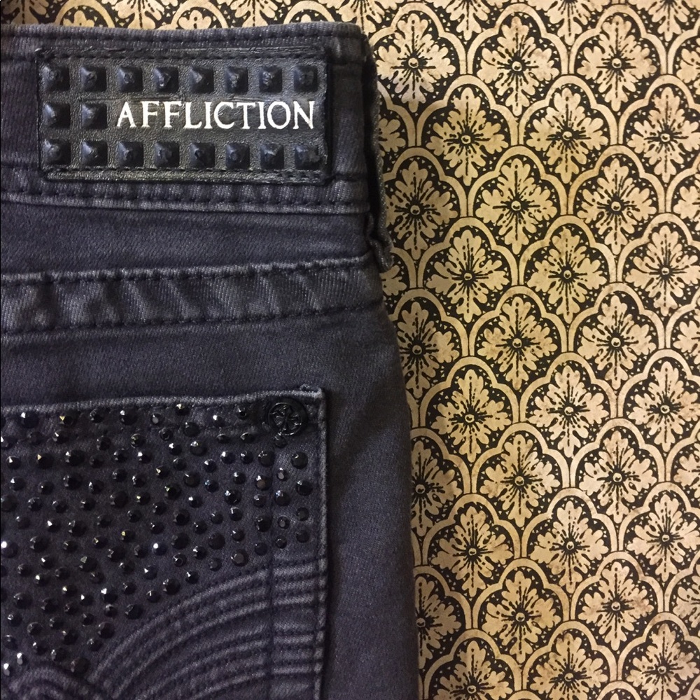 Affliction Dark Gray Studded Jeans