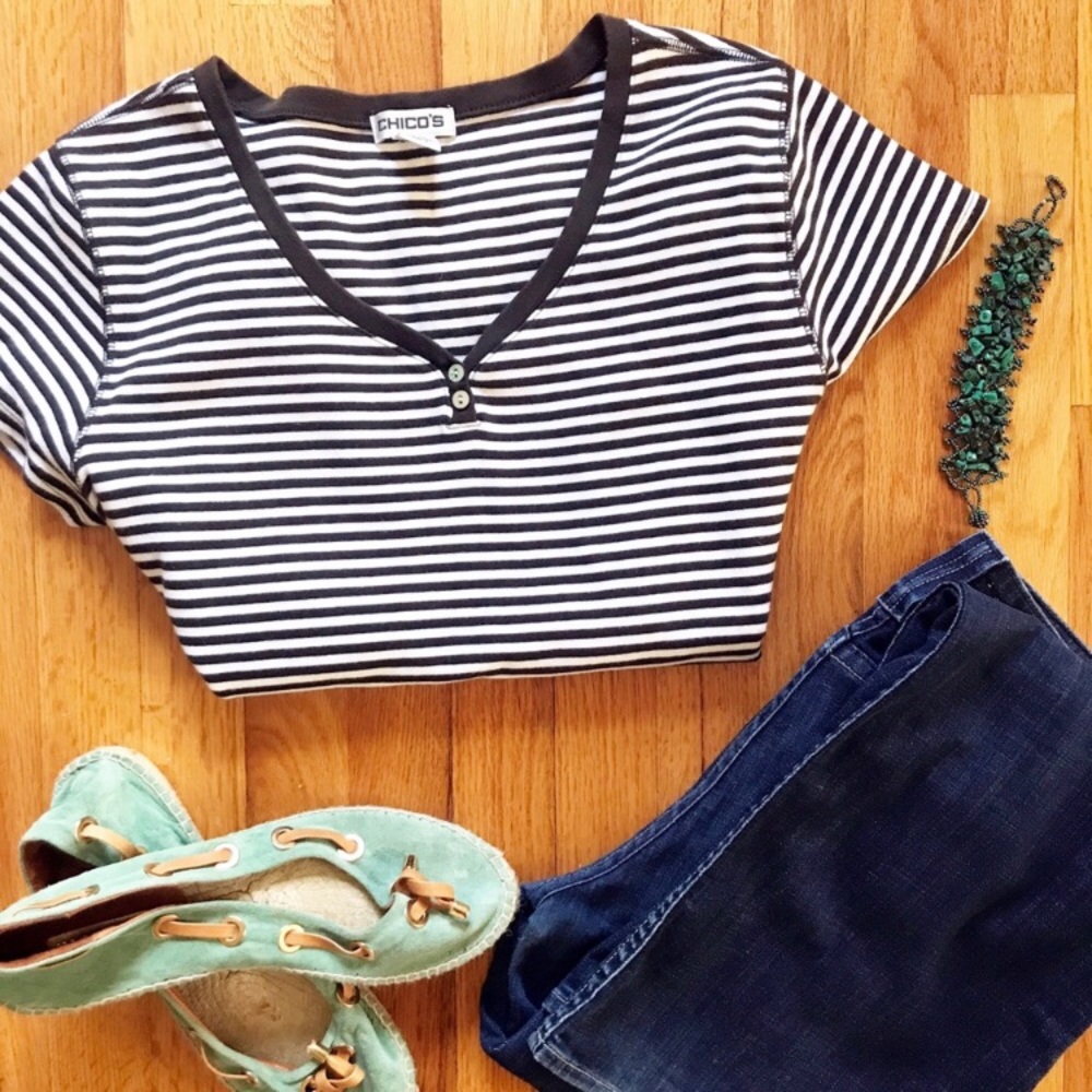 Chico's Brown & White Striped Shirt