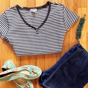 Chico's Brown & White Striped Shirt