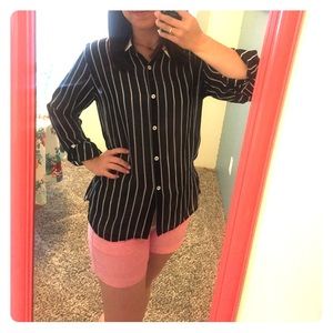 Navy and white striped blouse