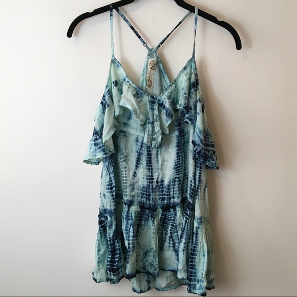 Free People Tops - Free People Blue Tye Dye Beaded Tank Top