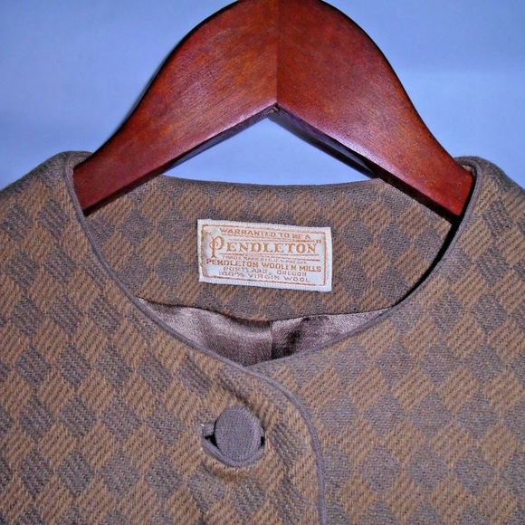 Vtge Pendleton Womens Brown Gold Plaid Wool Blazer - Picture 3 of 3