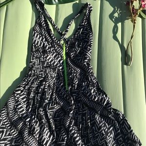 Black & White Party Dress with Neon Green Zipper