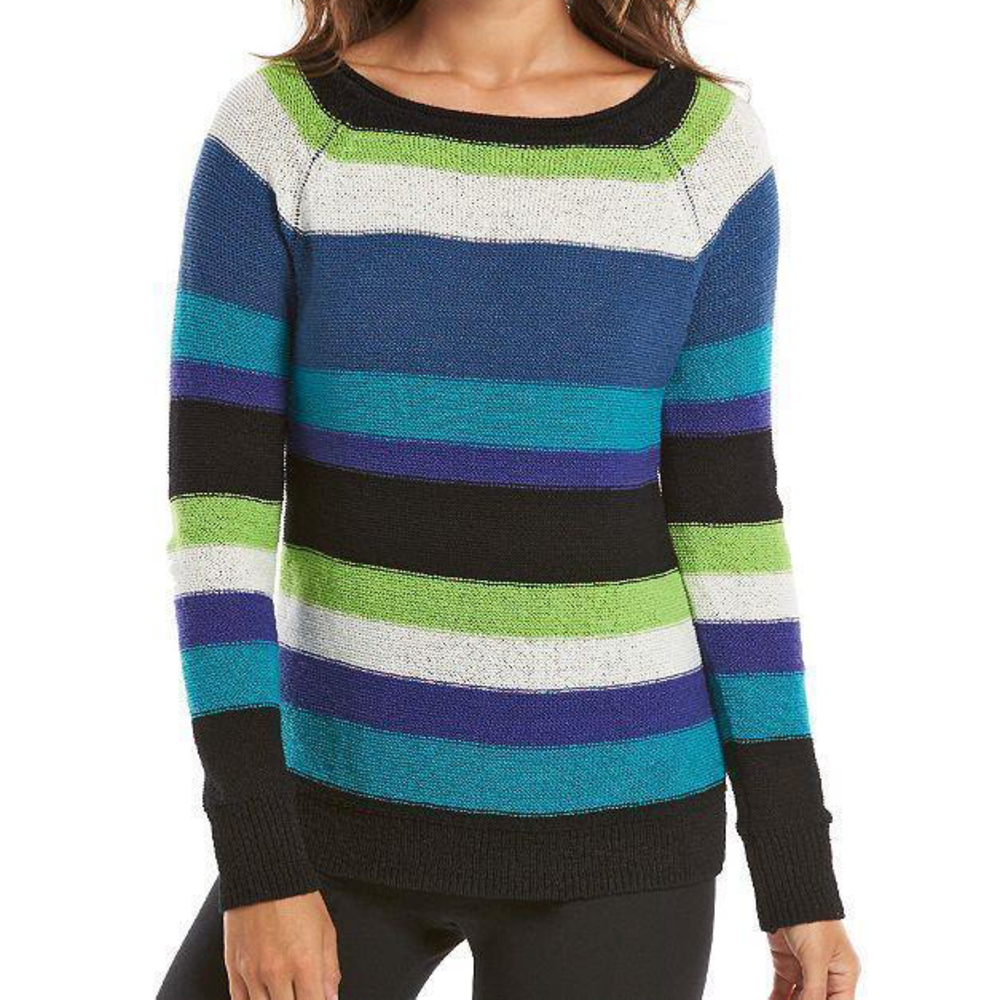 Chaps Boatneck Raglan Sweater Striped L Blue NWT