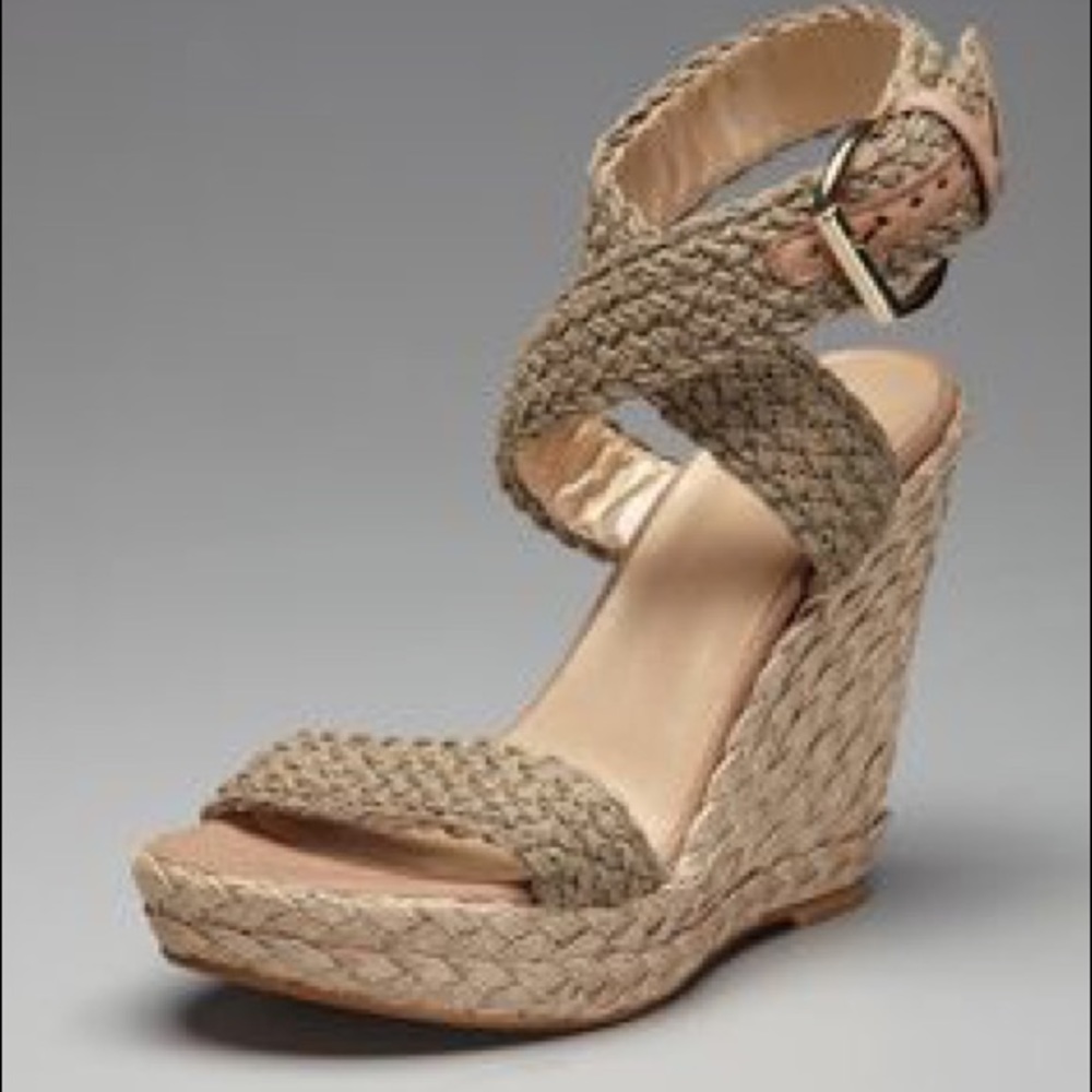 Stuart Weitzman "Alex" wedge in Swamp Crochet