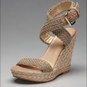 Stuart Weitzman "Alex" wedge in Swamp Crochet