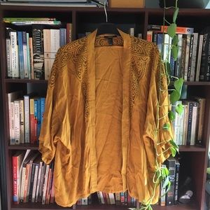 Golden yellow kimono with crochet detail