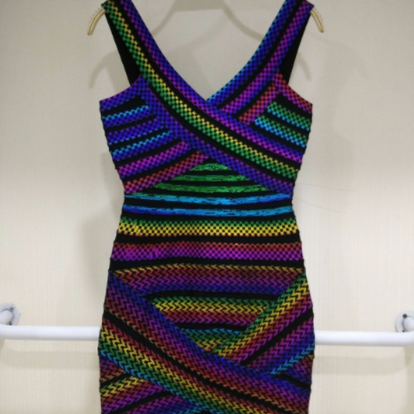 Designer Rainbow Bandage Dress - Picture 3 of 3