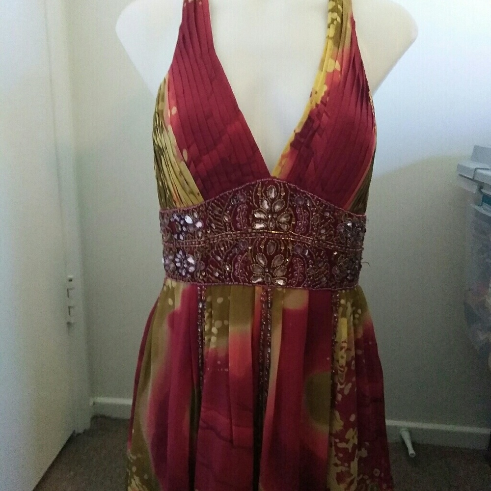 Sue Wong Beaded Prom Halter Dress 100% silk 6