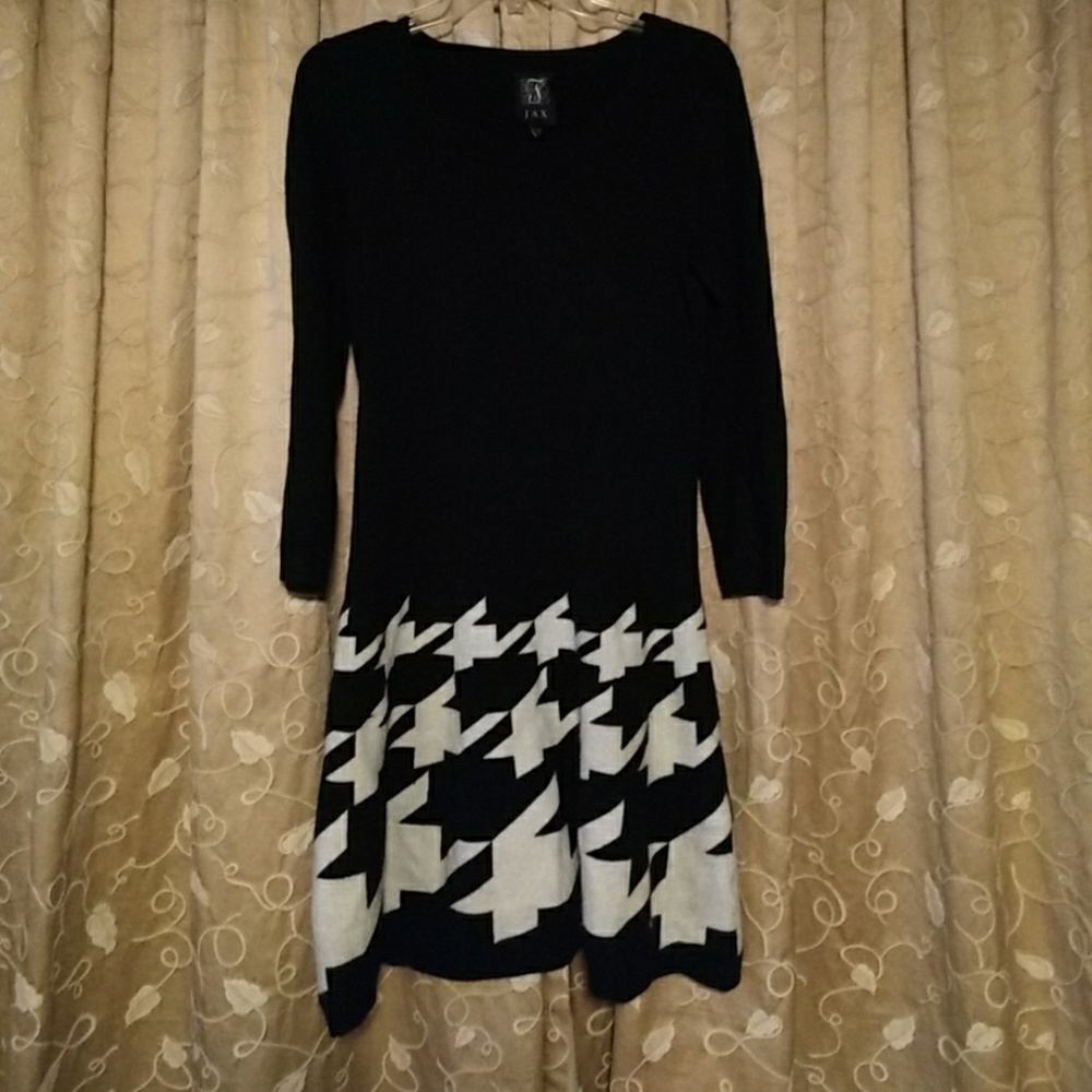 Jax fit and flare houndstooth sweater dress.