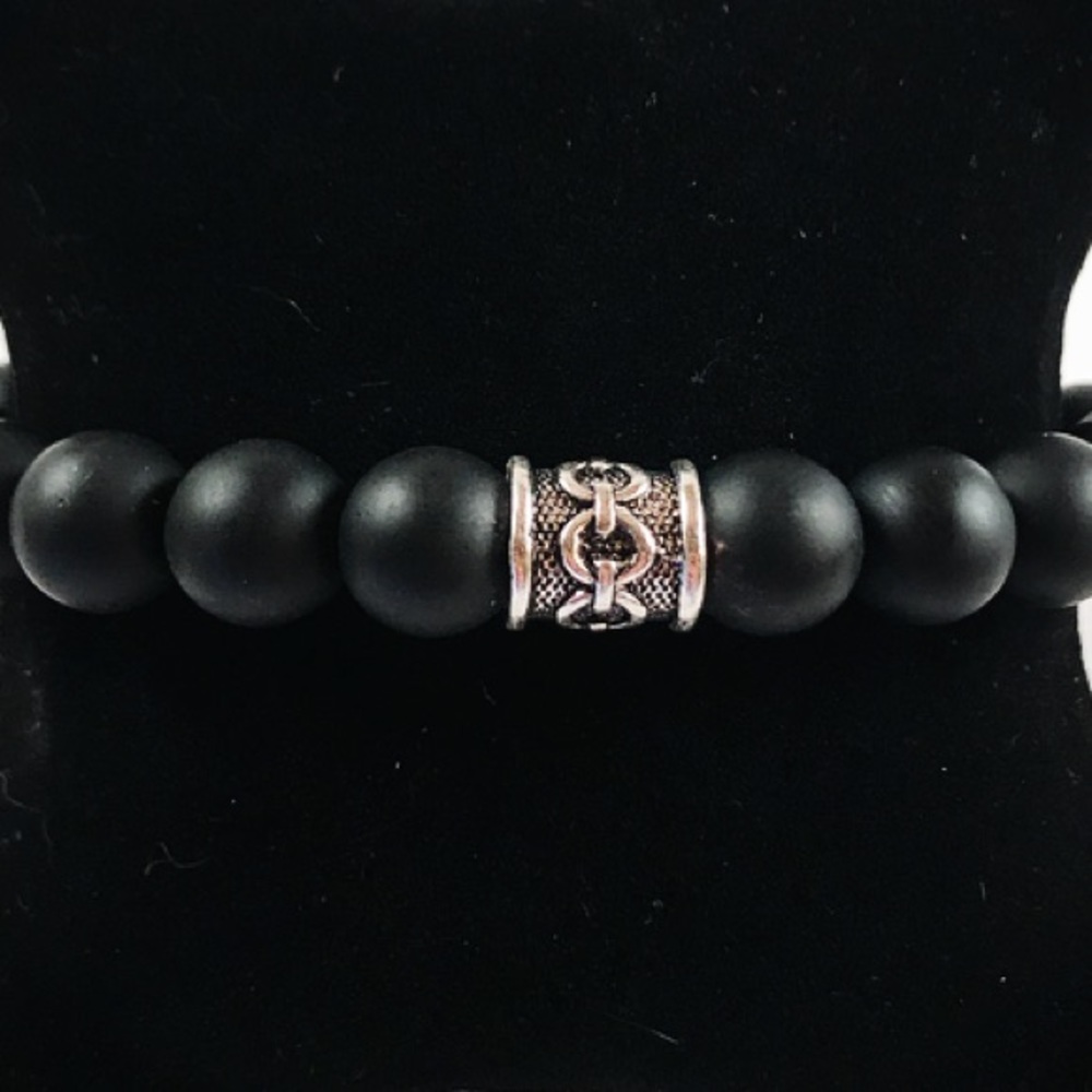 Big 10mm matte onyx viking silver bead bracelet_3