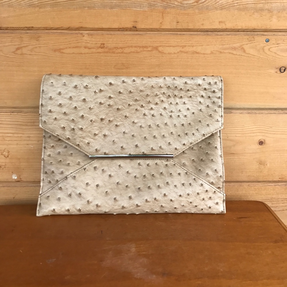 Tan faux ostrich leather envelope clutch