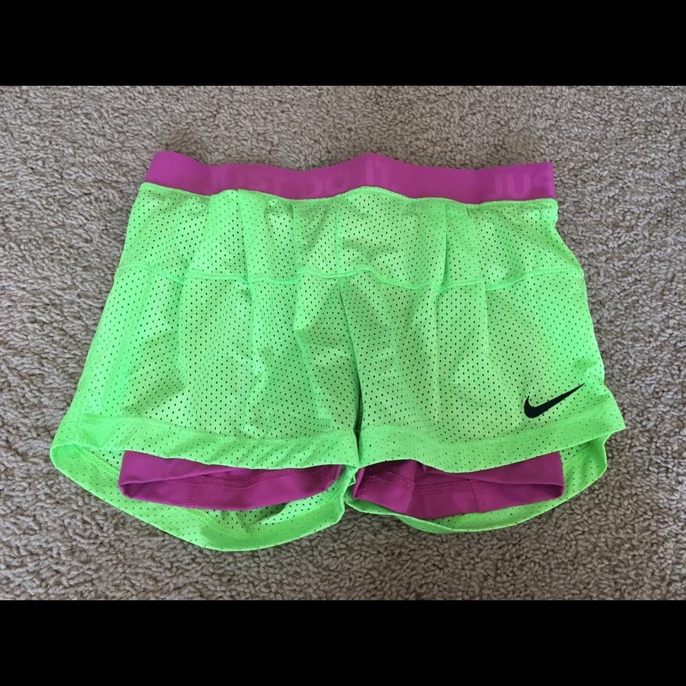 NIKE TRAINING GYM RUNNING SHORTS PURPLE GREEN