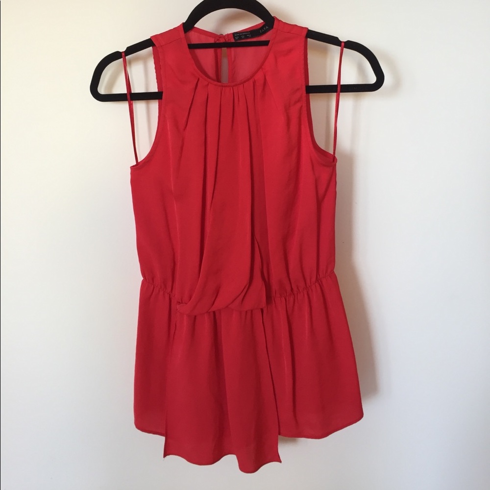 Red Zara high neck silk-like blouse size XS