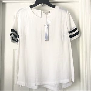 NWT Pale Sky White Blouse w/ Varsity Stripes Sz L